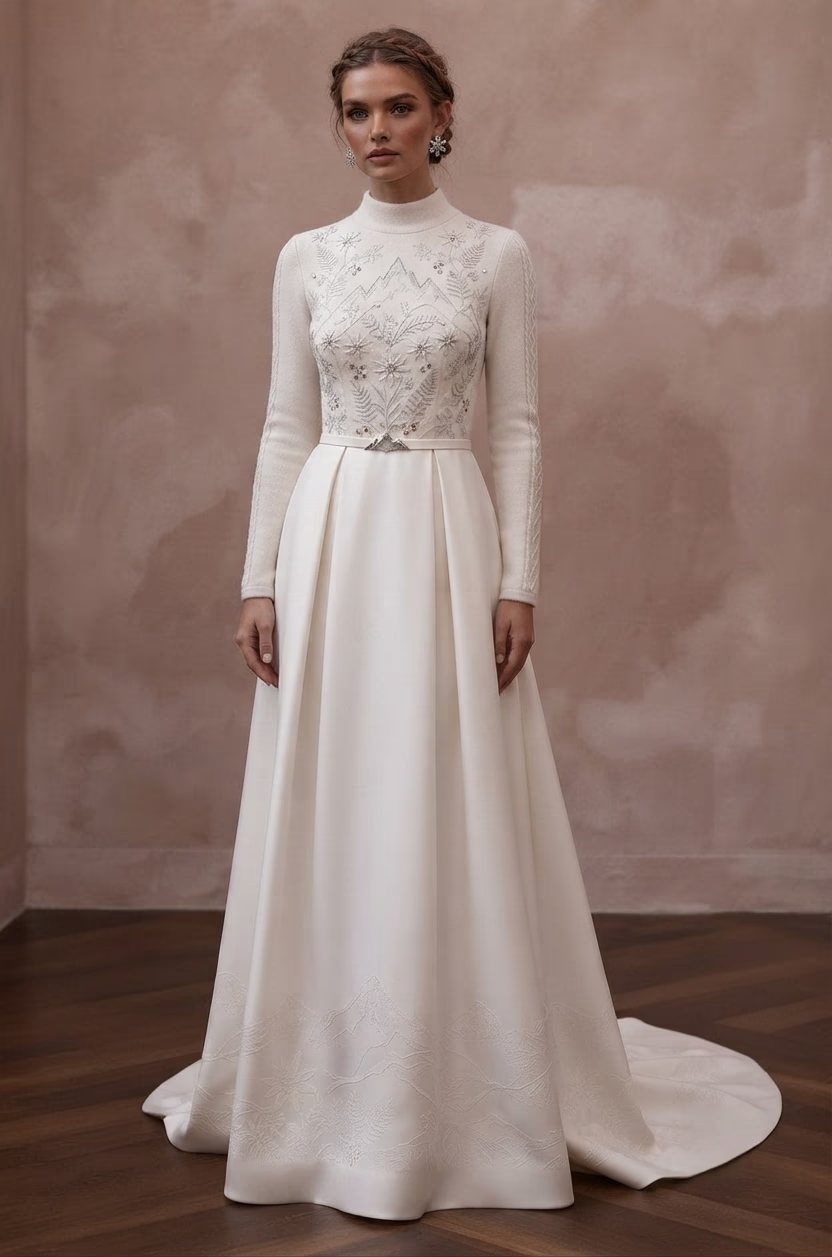 Mountain Wedding Dresses with Cozy Long Sleeves - Apparel & Accessories > Clothing > Wedding & Bridal Party Dresses > Wedding Dresses - Mignonette
