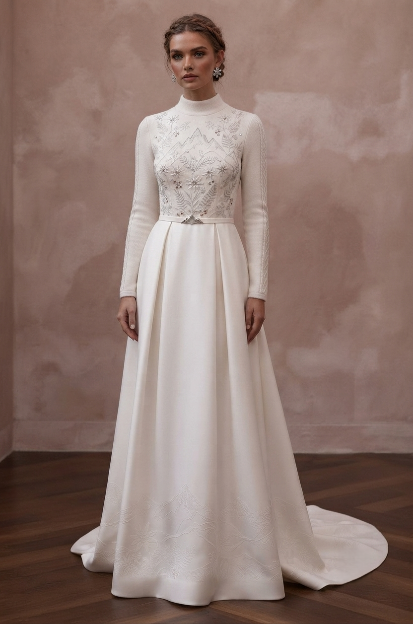Mountain Wedding Dresses with Cozy Long Sleeves Main image