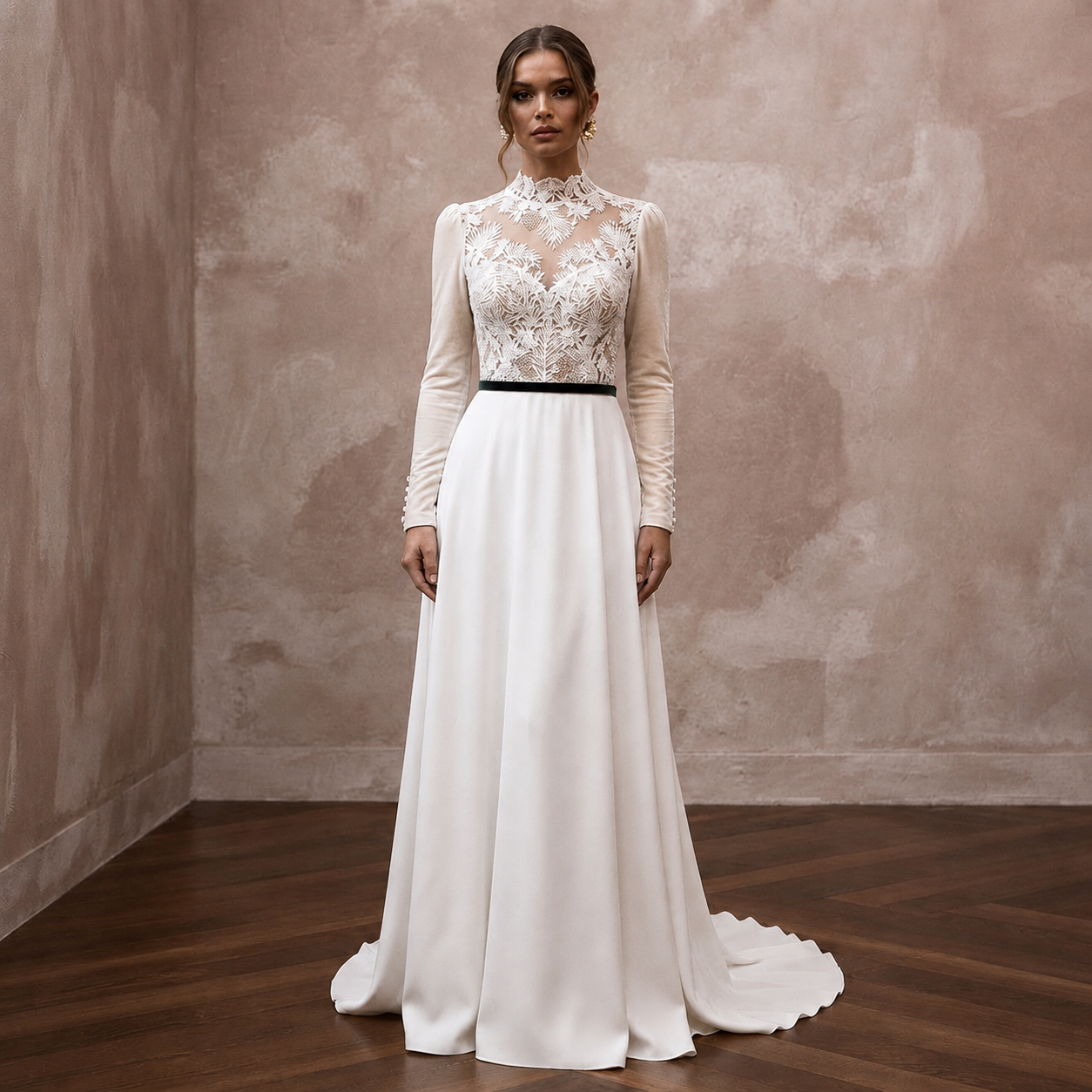 Mountain Wedding Dresses with Cozy Velvet Sleeves Main image