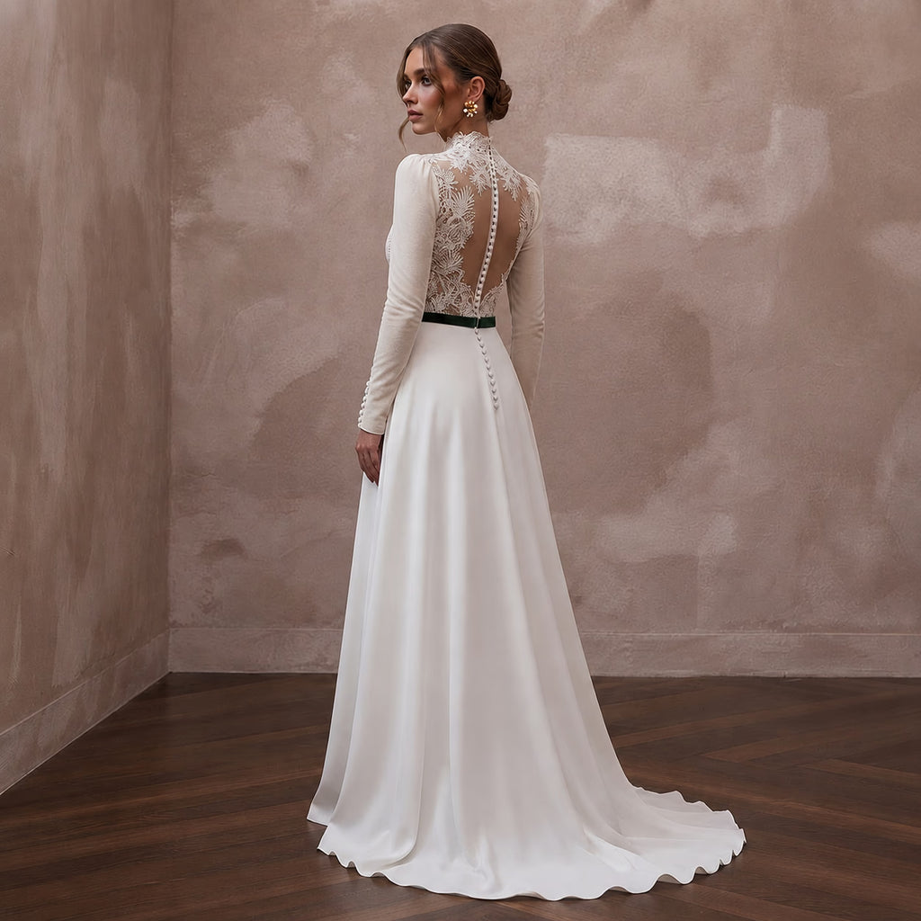 Mountain Wedding Dresses with Cozy Velvet Sleeves - Apparel & Accessories > Clothing > Wedding & Bridal Party Dresses > Wedding Dresses - Mignonette