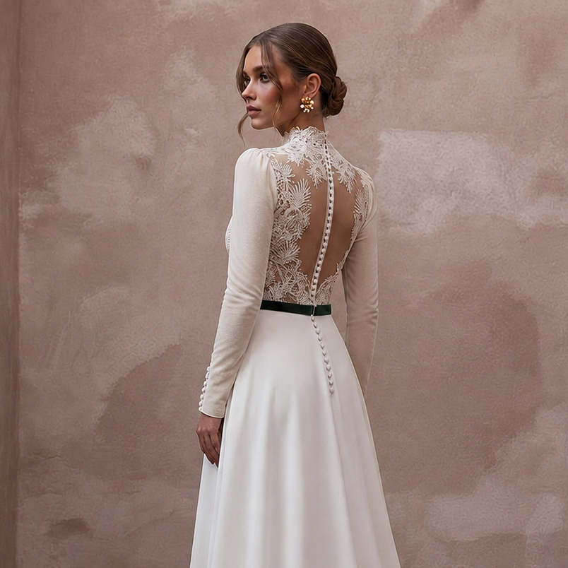 Mountain Wedding Dresses with Cozy Velvet Sleeves