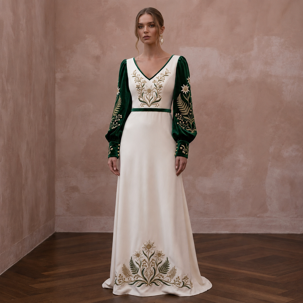 Mountain Wedding Dresses with Velvet Sleeve Details