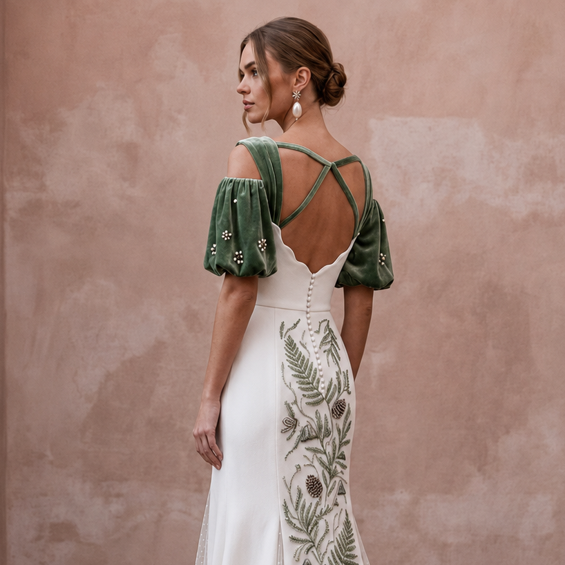 Mountain Wedding Dresses with Velvet Sleeve Details