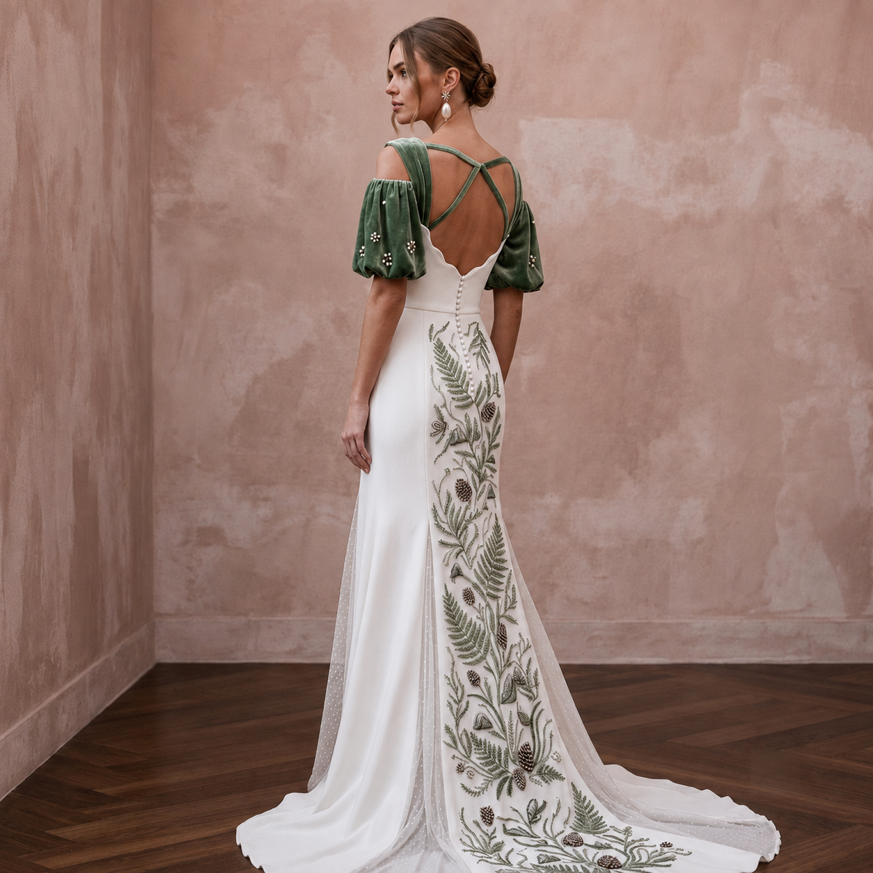 Mountain Wedding Dresses with Velvet Sleeve Details