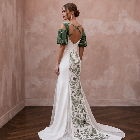 Mountain Wedding Dresses with Velvet Sleeve Details