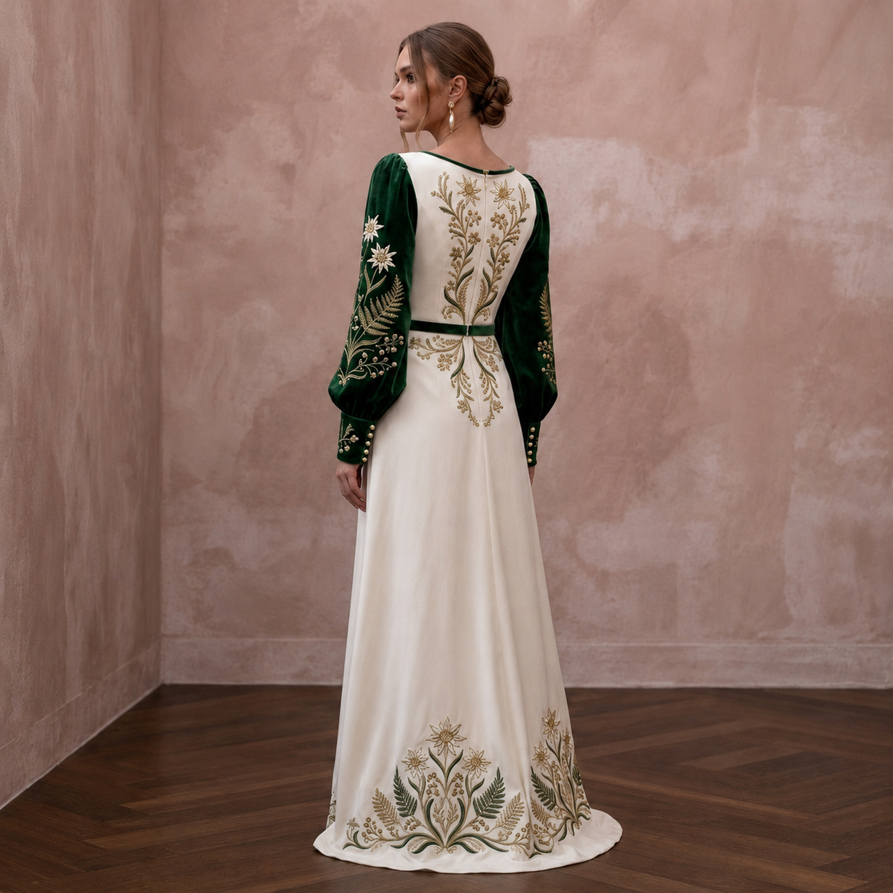 Mountain Wedding Dresses with Velvet Sleeve Details