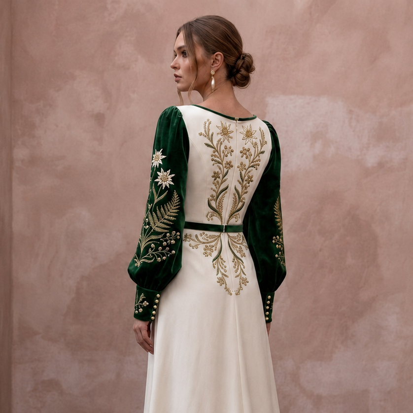 Mountain Wedding Dresses with Velvet Sleeve Details