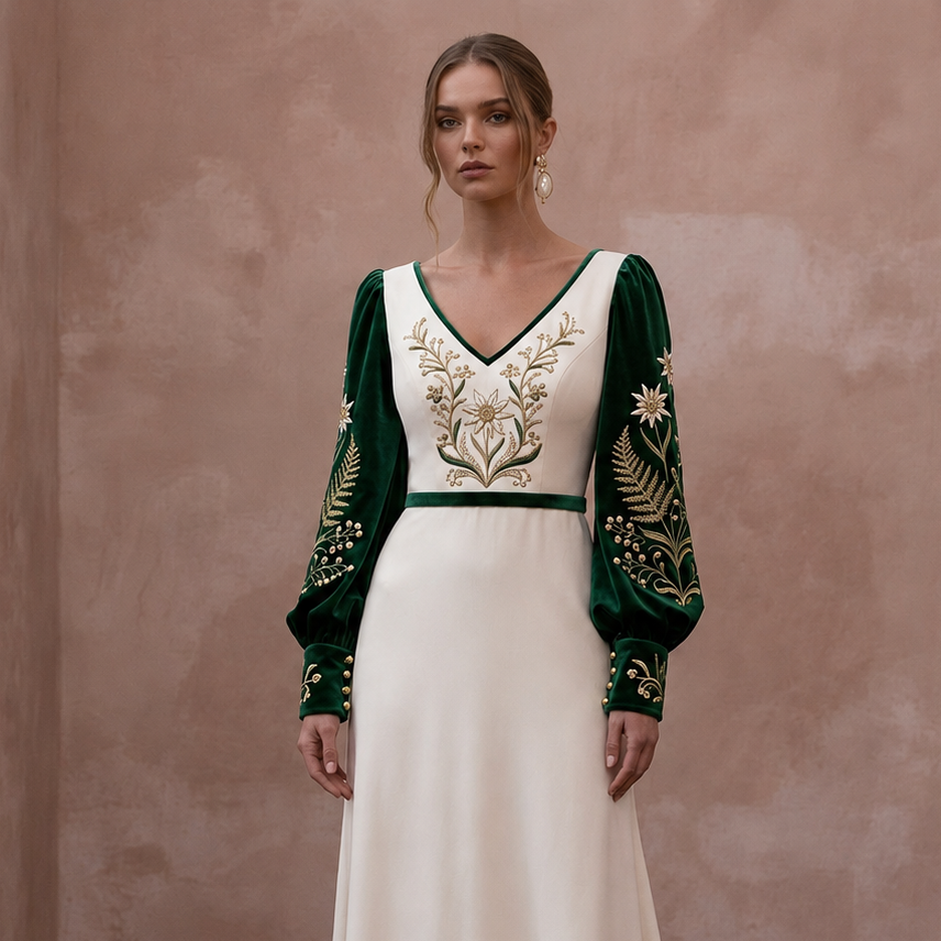 Mountain Wedding Dresses with Velvet Sleeve Details