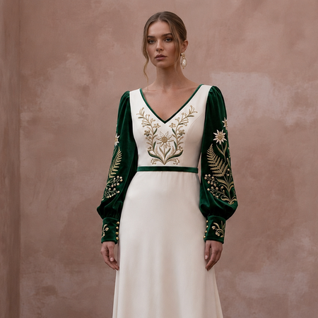 Mountain Wedding Dresses with Velvet Sleeve Details