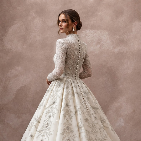 Muslim Beaded Wedding Dress with Long Sleeves and A-Line Silhouette