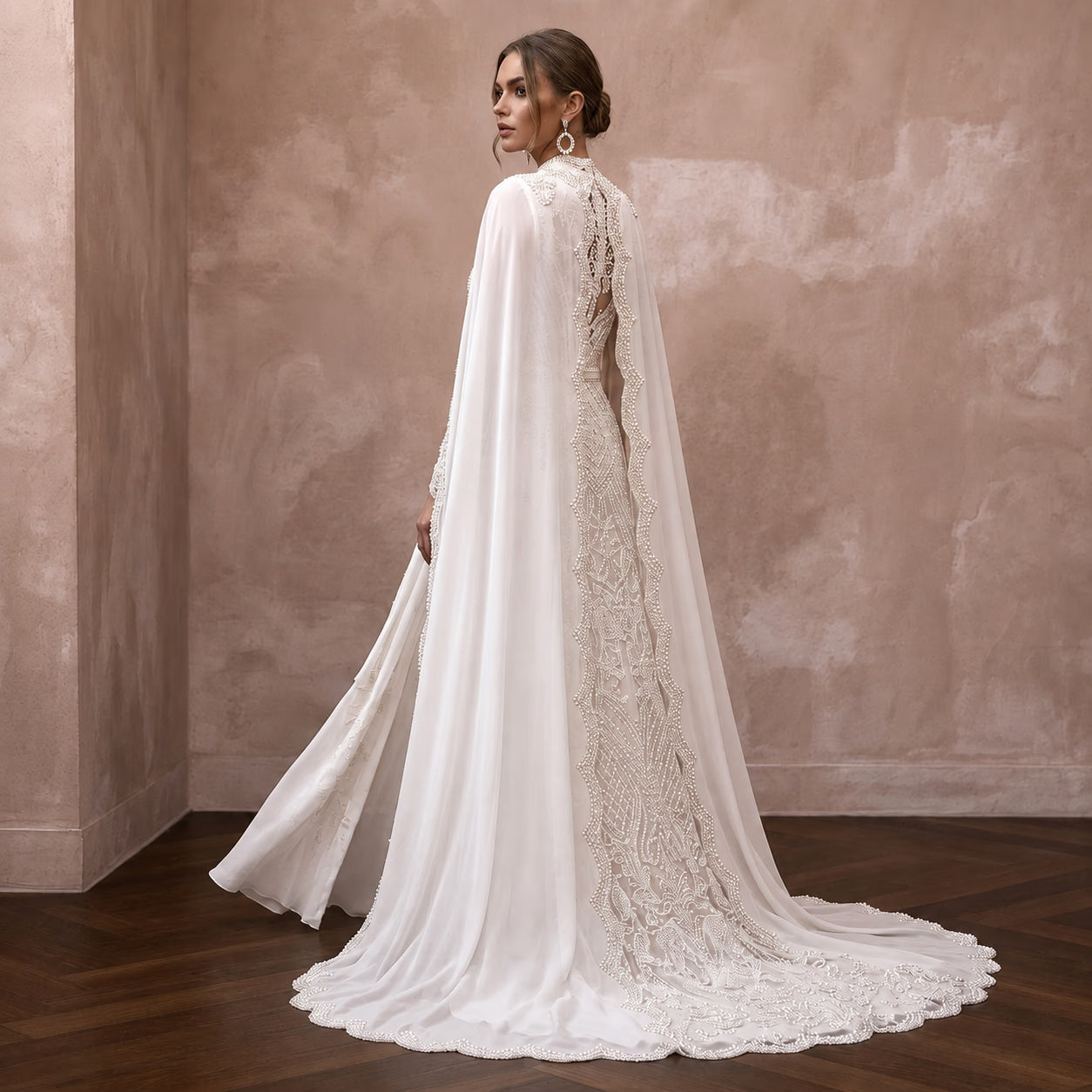 Muslim Chiffon A-Line Wedding Dress with Cape Secondary image