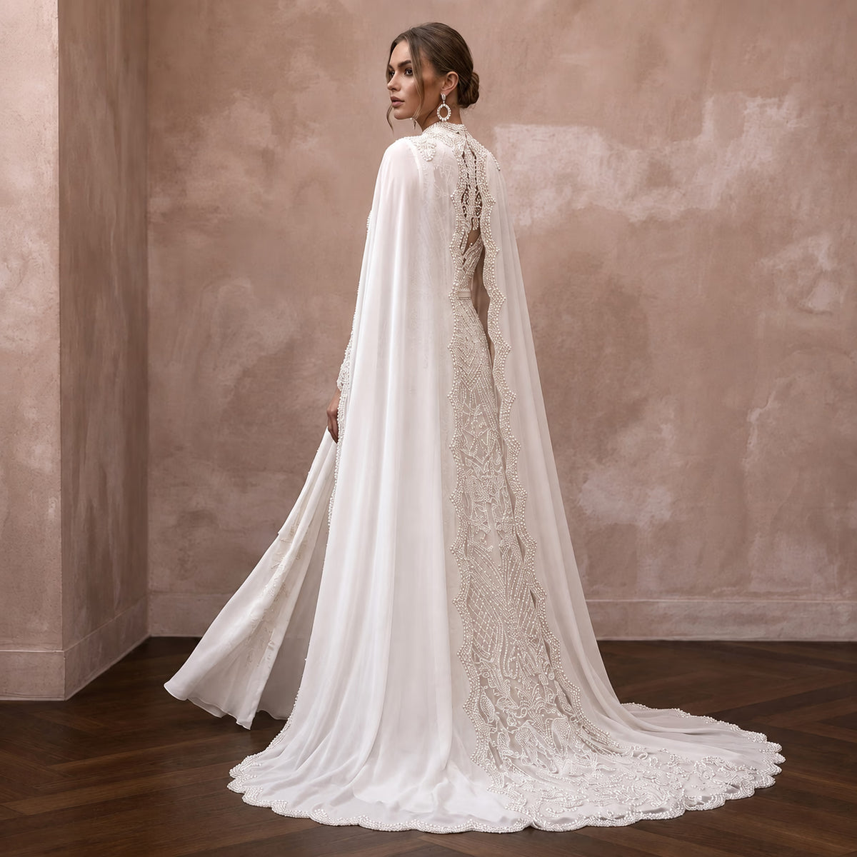 Muslim Chiffon A - Line Wedding Dress with Cape - Apparel & Accessories > Clothing > Wedding & Bridal Party Dresses > Wedding Dresses - Mignonette Bridal