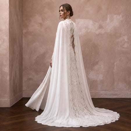 Muslim Chiffon A - Line Wedding Dress with Cape - Apparel & Accessories > Clothing > Wedding & Bridal Party Dresses > Wedding Dresses - Mignonette Bridal