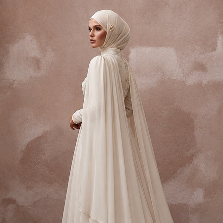 Muslim Chiffon Bridal Gown with Cape and A-Line Silhouette