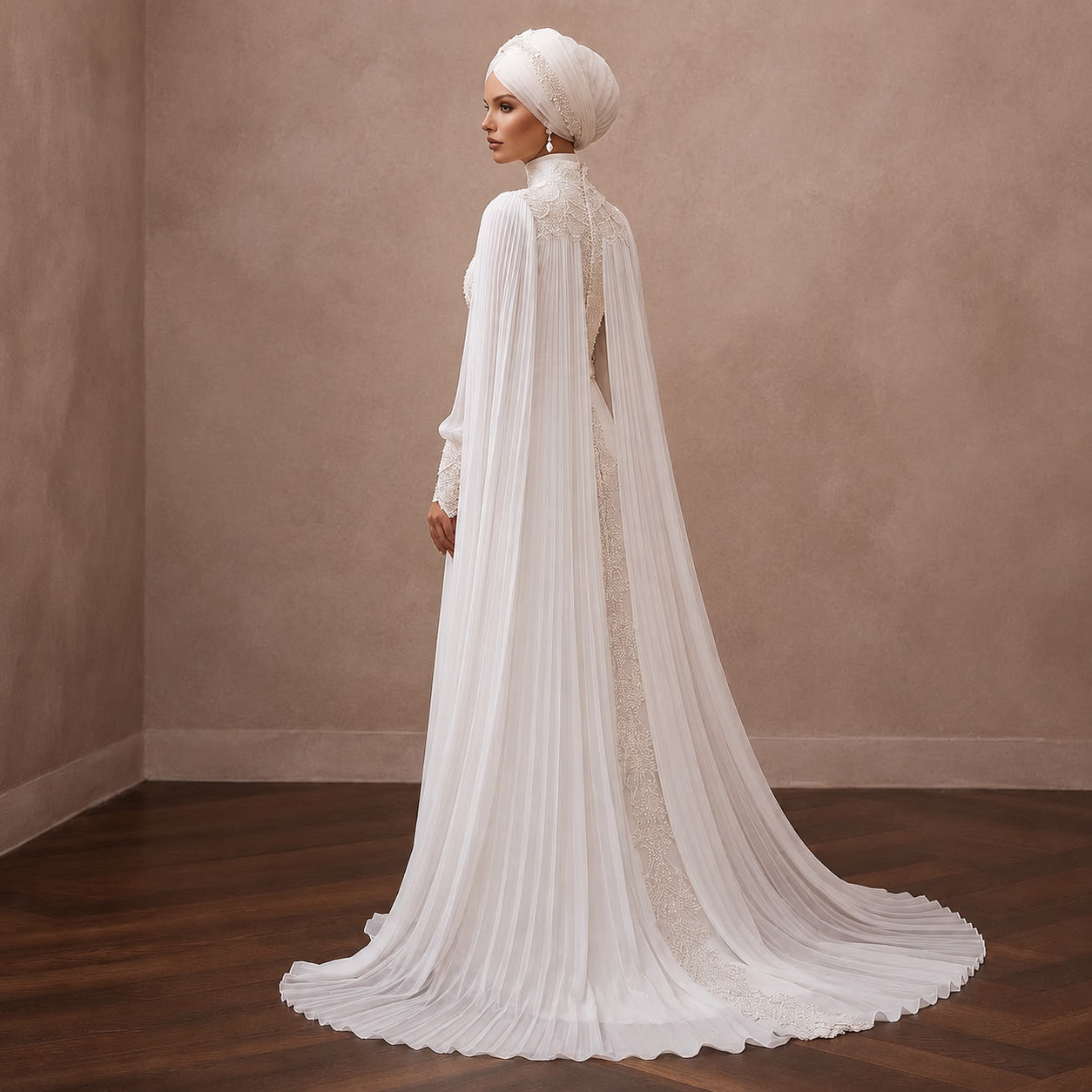 Muslim Chiffon High Neck Wedding Dress with Cape Secondary image