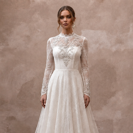 Muslim Lace A-Line Wedding Dress with Long Sleeves