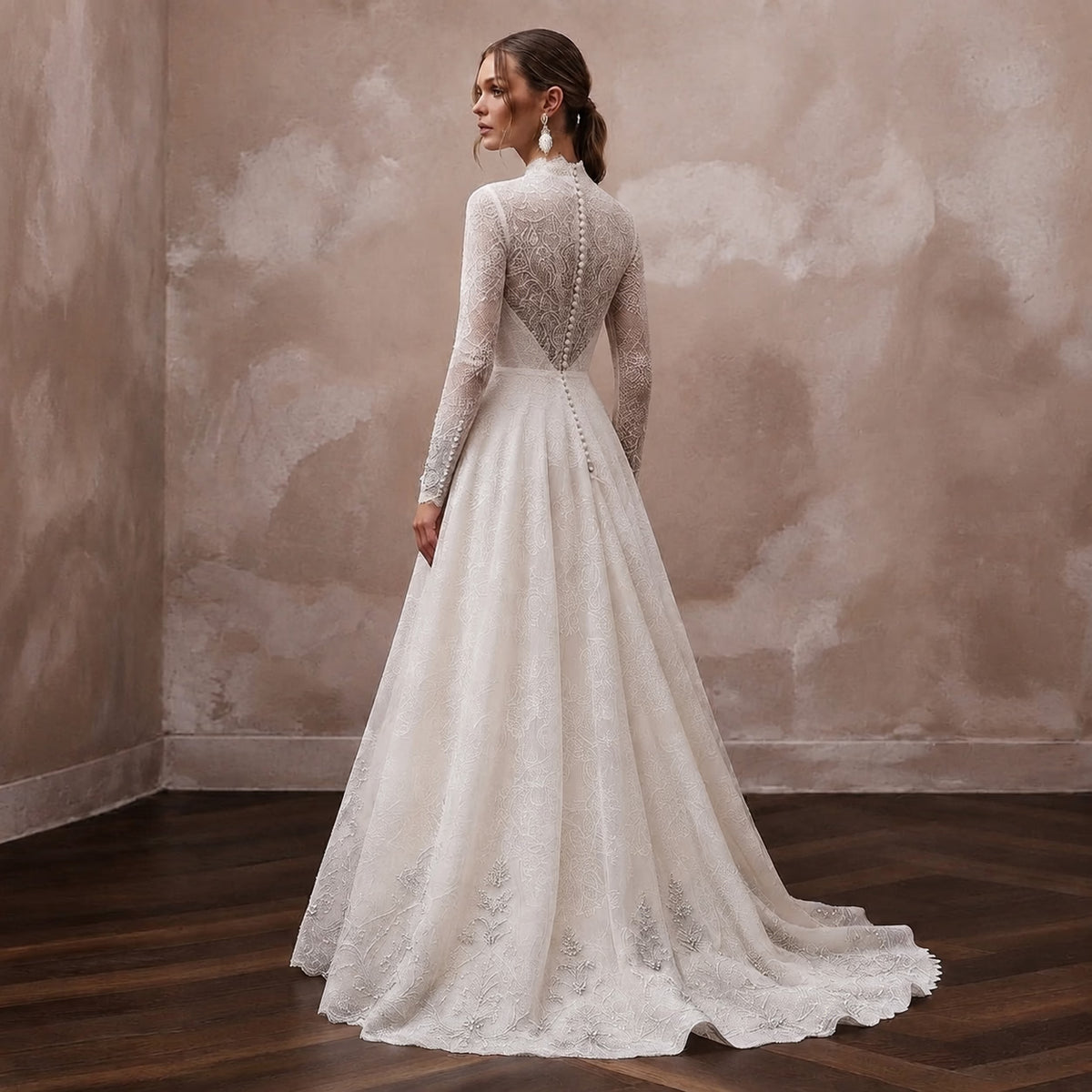 Muslim Lace A - Line Wedding Dress with Long Sleeves - Apparel & Accessories > Clothing > Wedding & Bridal Party Dresses > Wedding Dresses - Mignonette Bridal