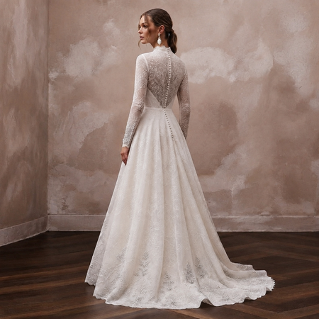 Muslim Lace A-Line Wedding Dress with Long Sleeves