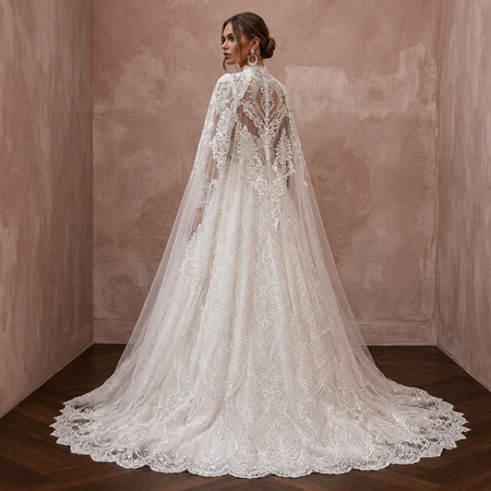 Muslim Lace Ball Gown Wedding Dress with Cape