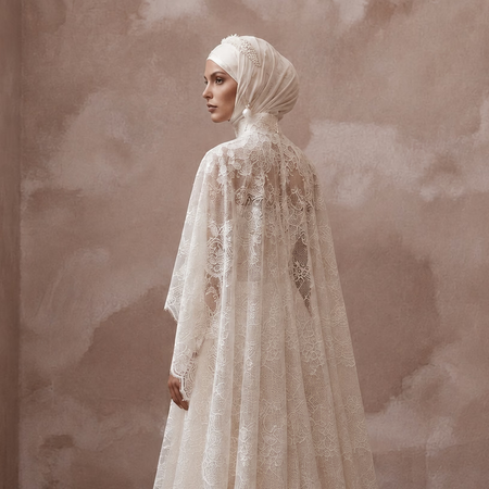 Muslim Lace Bridal Gown with Long Sleeves and Cape