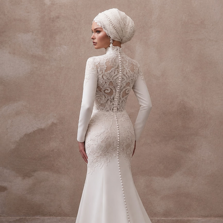 Muslim Lace Mermaid Wedding Dress with Long Sleeves - Apparel & Accessories > Clothing > Wedding & Bridal Party Dresses > Wedding Dresses - Mignonette Bridal