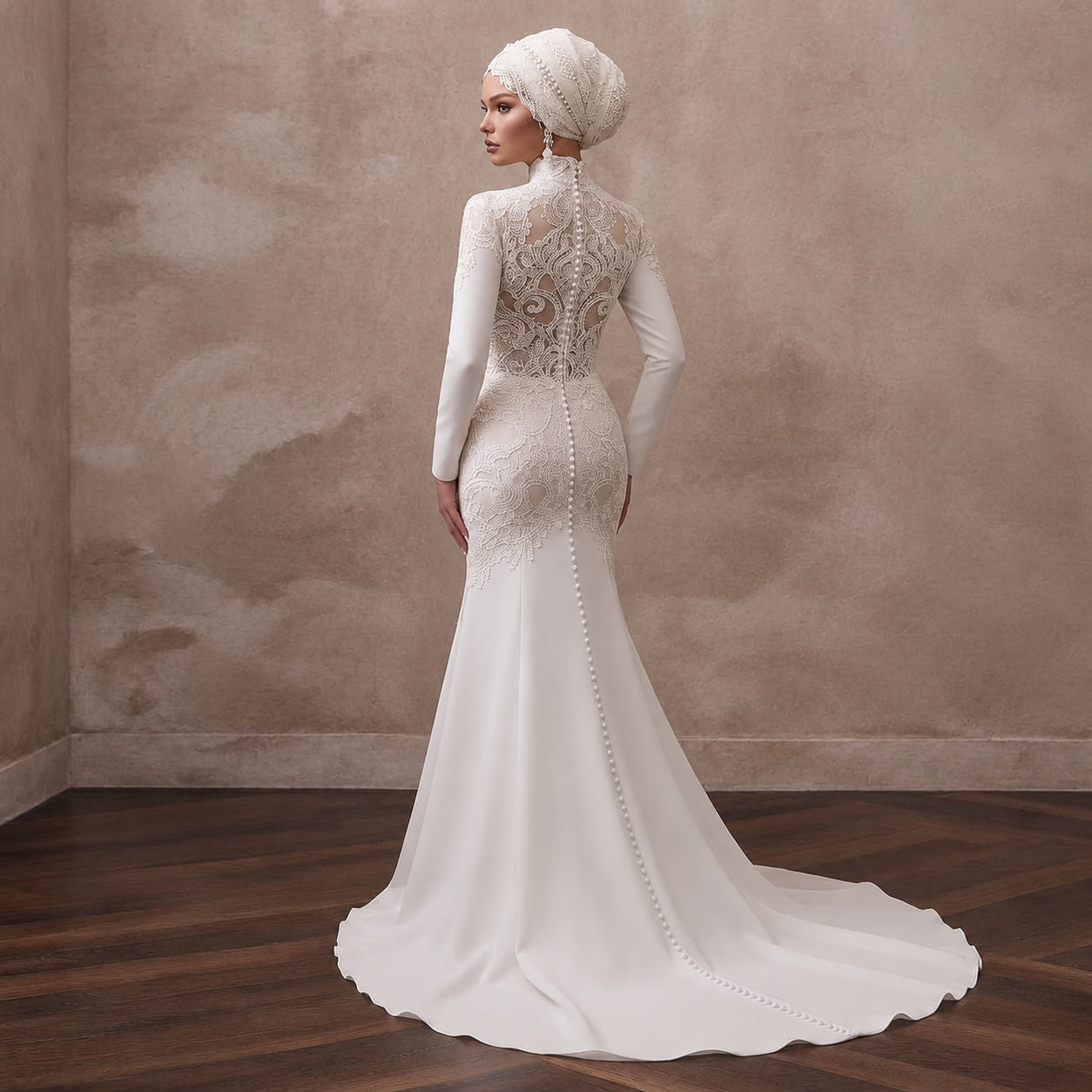 Muslim Lace Mermaid Wedding Dress with Long Sleeves Secondary image