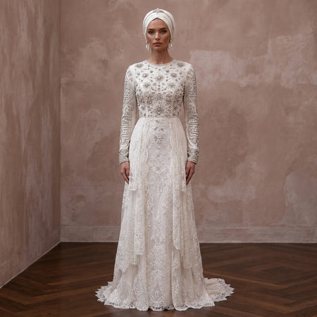 Muslim Wedding Dress with Hijab and Long Sleeves