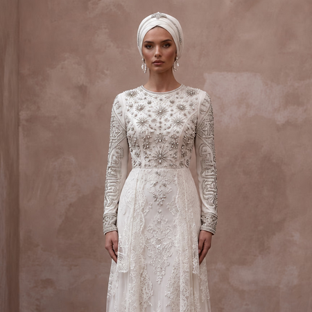 Muslim Wedding Dress with Hijab and Long Sleeves