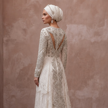 Muslim Wedding Dress with Hijab and Long Sleeves