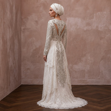 Muslim Wedding Dress with Hijab and Long Sleeves