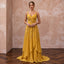 Mustard Yellow Silk Georgette Draped Bodice Flowing Prom Gown