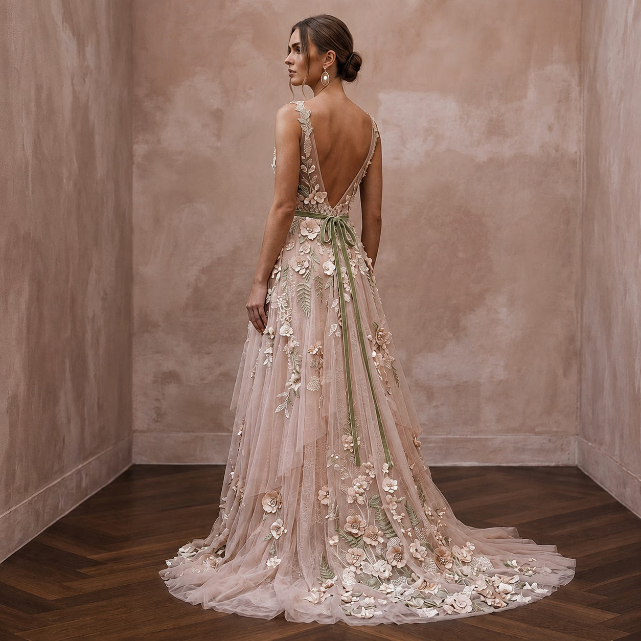 Nature-Inspired Blush Wildflower Lace Dress for Elopement Secondary image