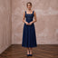 Navy Blue Chiffon Pleated Midi Cocktail Dress for Wedding Guest