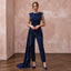 Navy Blue Crepe Tailored Jumpsuit with Asymmetrical Draping