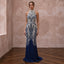Navy Blue Pearl Embellished High Neck Column Evening Gown - Apparel & Accessories > Clothing > Wedding & Bridal Party Dresses > Wedding Dresses - Mignonette Bridal