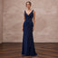 Navy Blue Stretch Jersey Draped Wrap Evening Dress for Wedding Guest