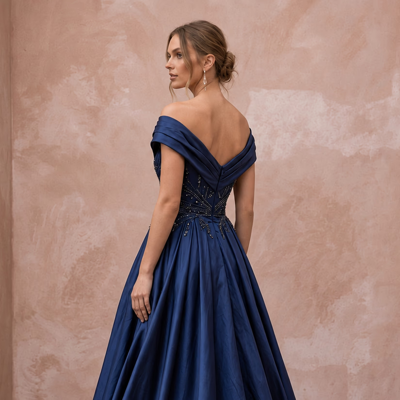 Navy Blue Taffeta Ball Gown with Pockets for Mother of the Bride - Apparel & Accessories > Clothing > Wedding & Bridal Party Dresses > Wedding Dresses - Mignonette Bridal