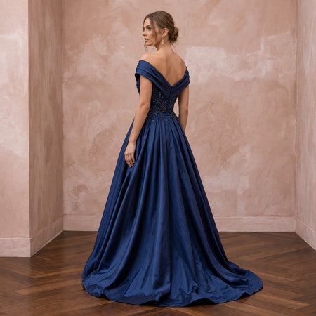 Navy Blue Taffeta Ball Gown with Pockets for Mother of the Bride - Apparel & Accessories > Clothing > Wedding & Bridal Party Dresses > Wedding Dresses - Mignonette Bridal