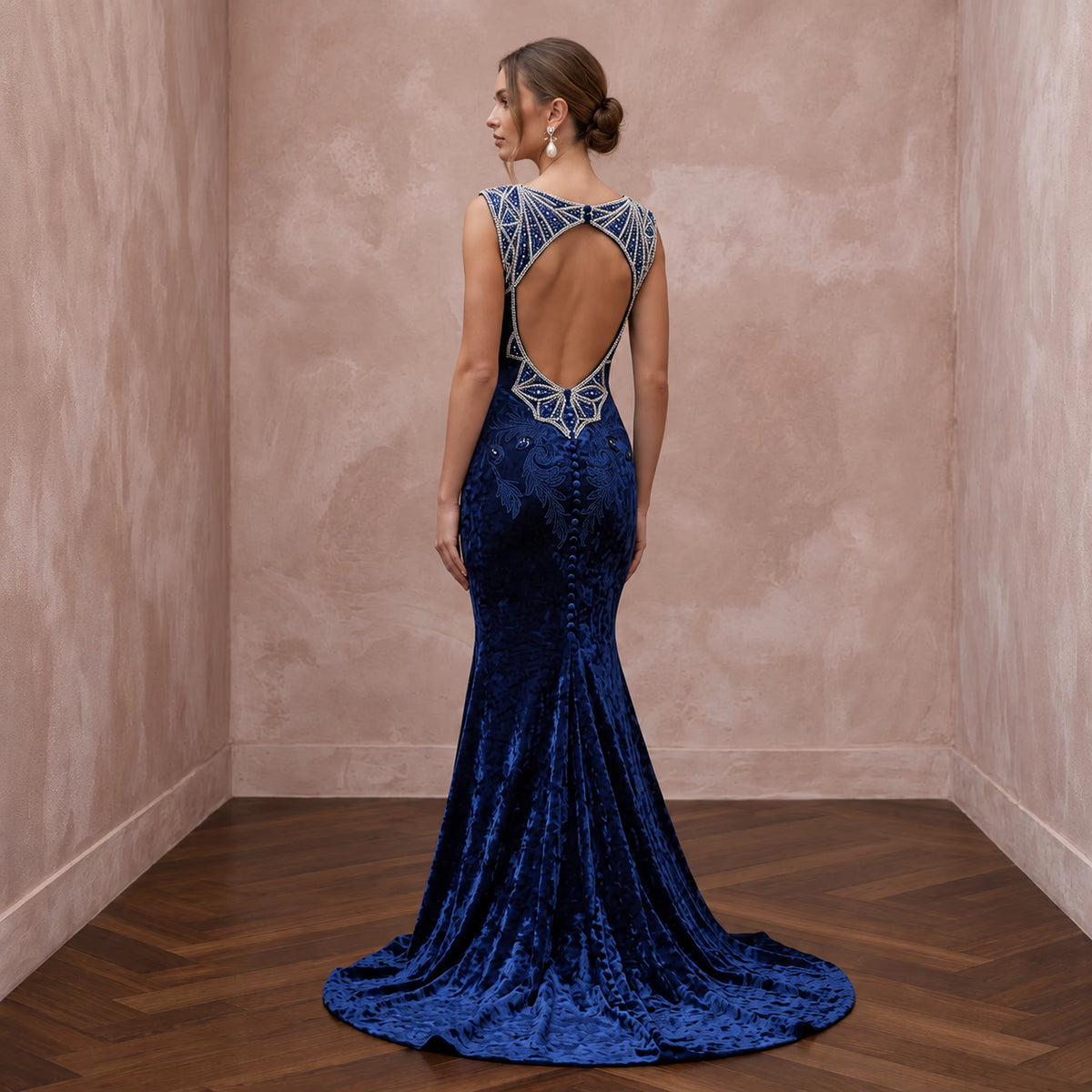 Navy Blue Velvet Sweetheart Neckline Mermaid Dress