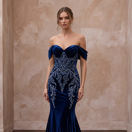 Navy Blue Velvet Sweetheart Neckline Mermaid Dress