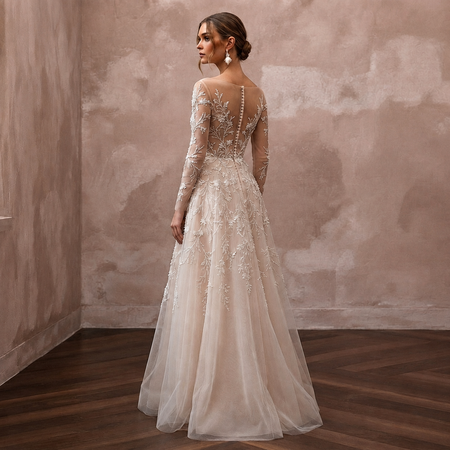 Nude Illusion Wedding Dresses with Delicate Embroidery