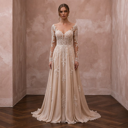 Nude Wedding Dresses with Illusion Lace Bodices - Apparel & Accessories > Clothing > Wedding & Bridal Party Dresses > Wedding Dresses - Mignonette Bridal
