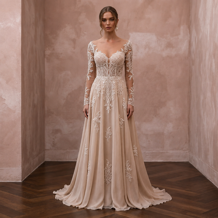 Nude Wedding Dresses with Illusion Lace Bodices