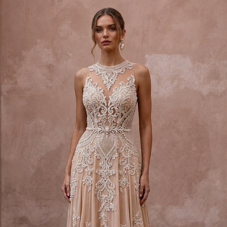Nude Wedding Dresses with Illusion Lace Bodices