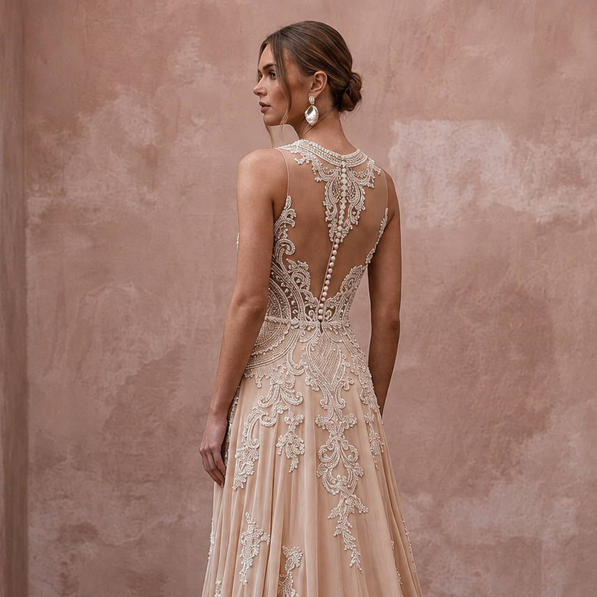 Nude Wedding Dresses with Illusion Lace Bodices