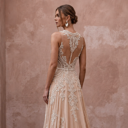 Nude Wedding Dresses with Illusion Lace Bodices