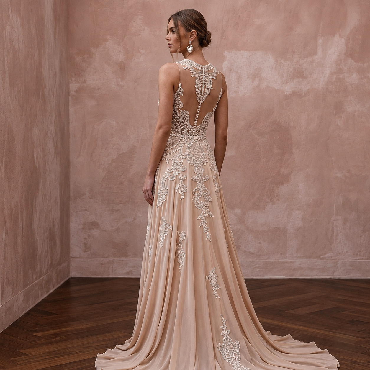 Nude Wedding Dresses with Illusion Lace Bodices