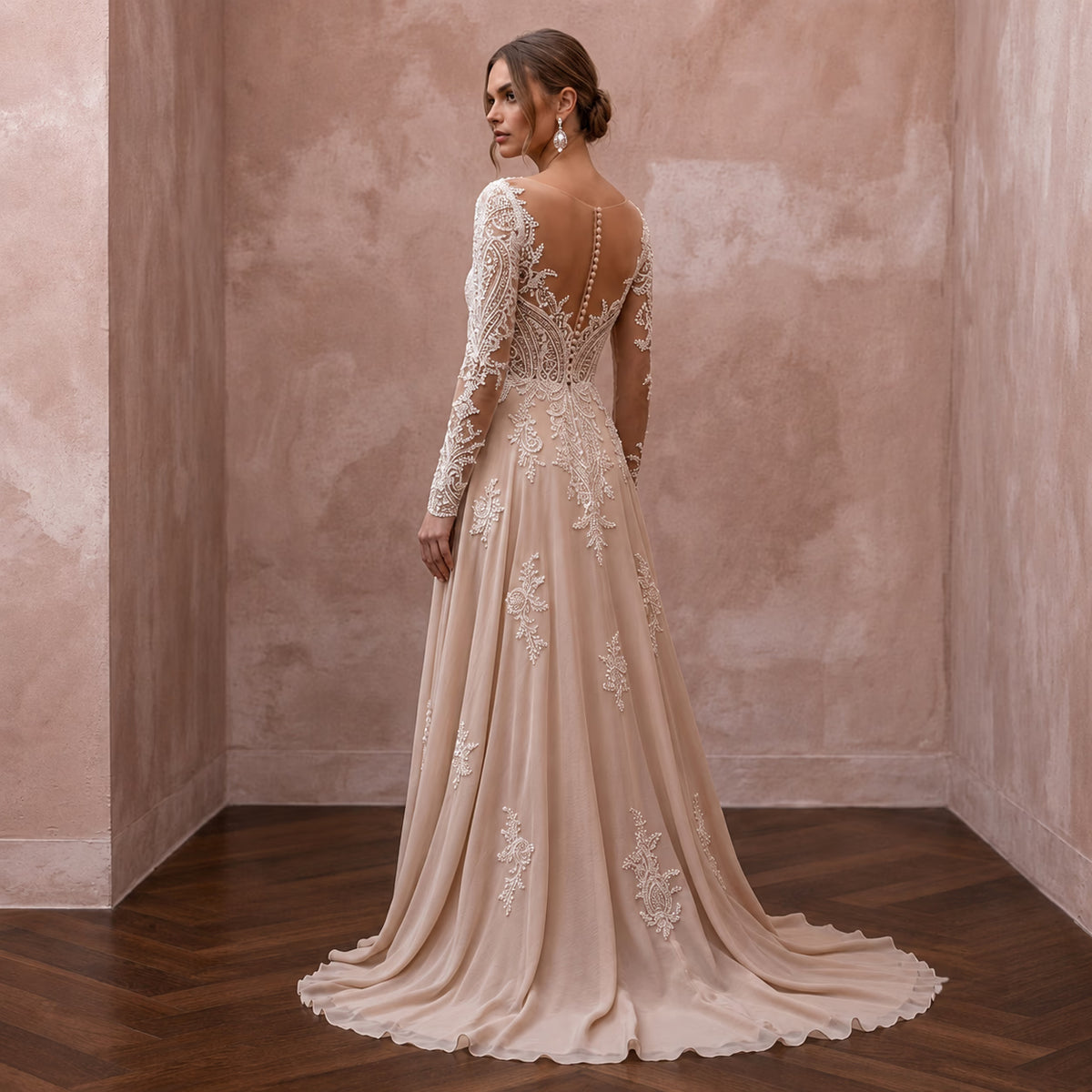 Nude Wedding Dresses with Illusion Lace Bodices - Apparel & Accessories > Clothing > Wedding & Bridal Party Dresses > Wedding Dresses - Mignonette Bridal