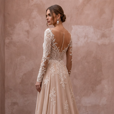 Nude Wedding Dresses with Illusion Lace Bodices - Apparel & Accessories > Clothing > Wedding & Bridal Party Dresses > Wedding Dresses - Mignonette Bridal