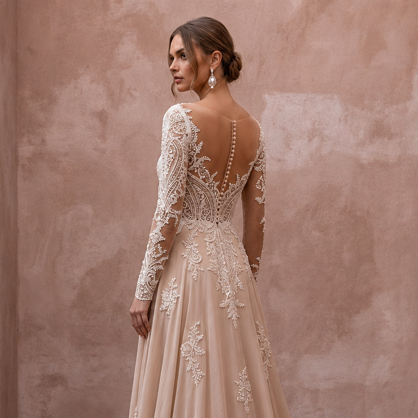 Nude Wedding Dresses with Illusion Lace Bodices